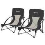 Set of 2 Folding Beach Chairs with Mesh Back, Carry Bag and Cup Holder for Outdoor Camping Lawn Sports Picnic, Black