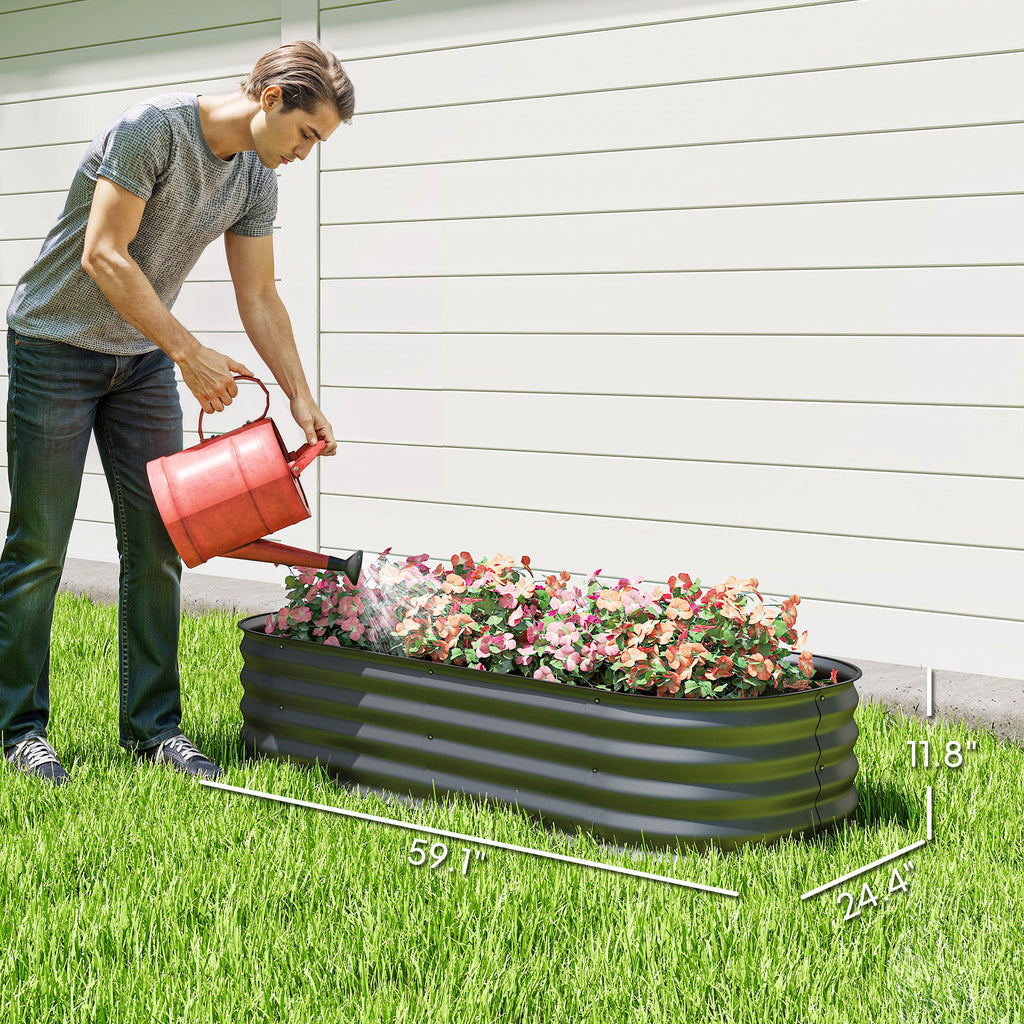 4.9' x 2' x 1' Galvanized Raised Garden Bed Kit, Metal Planter Box with Safety Edging, Dark Gray