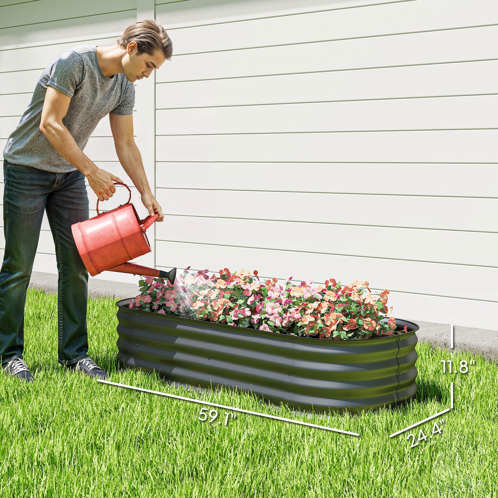 4.9' x 2' x 1' Galvanized Raised Garden Bed Kit, Metal Planter Box with Safety Edging, Dark Gray