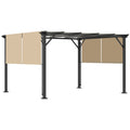 12' x 10' Outdoor Retractable Pergola Canopy with Sun Shade Unique Design Canopy Patio Metal Shelter for Garden Porch Beach, Beige