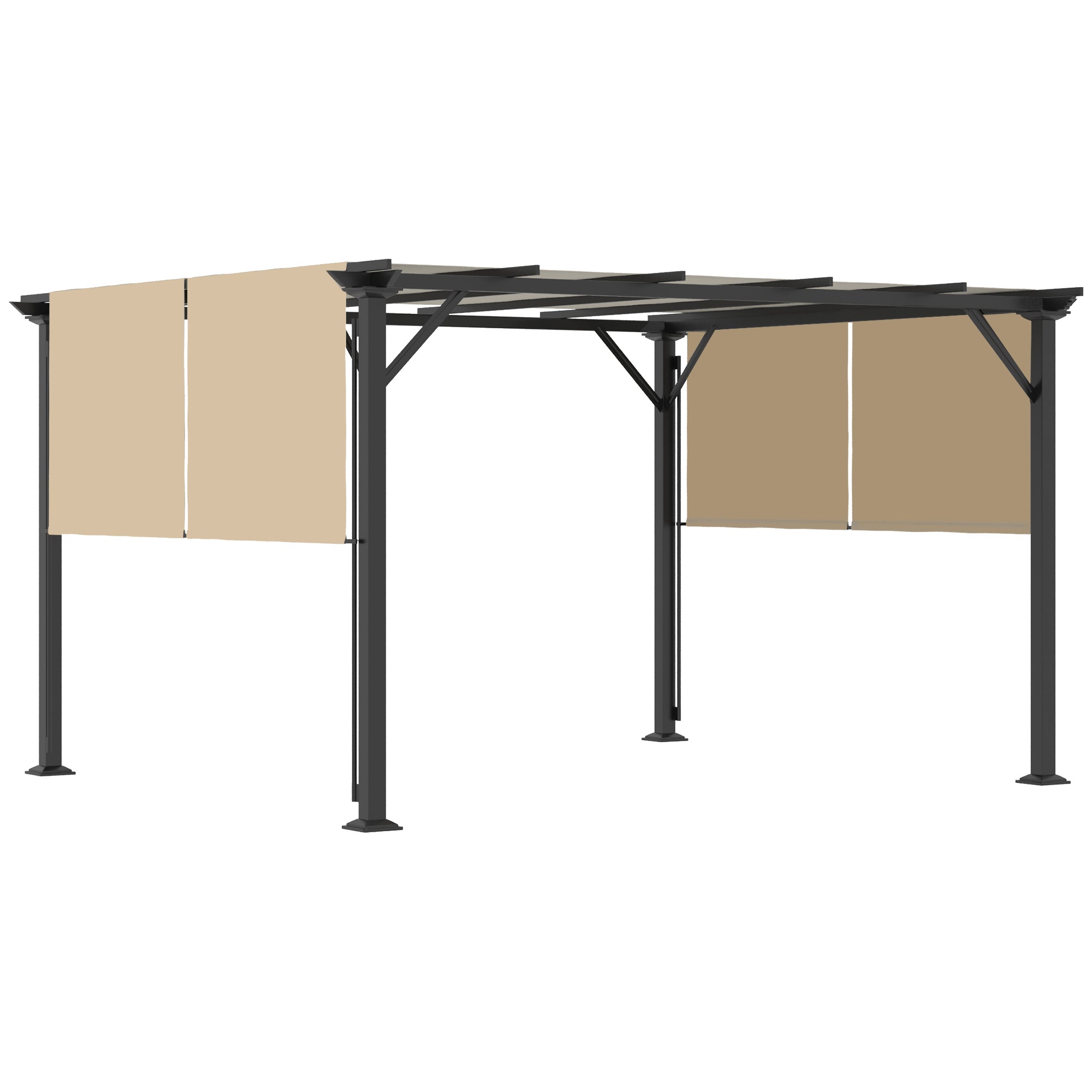 12' x 10' Outdoor Retractable Pergola Canopy with Sun Shade Unique Design Canopy Patio Metal Shelter for Garden Porch Beach, Beige