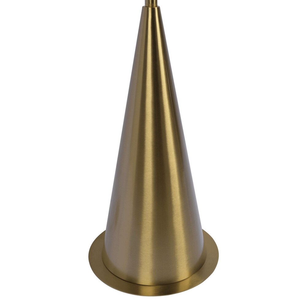 Lisbon Floor Lamp with On/Off Switch, Coned Base, Hanging White Fabric Shade, 41" L x 15" W x 67" H, Antique Brass+White
