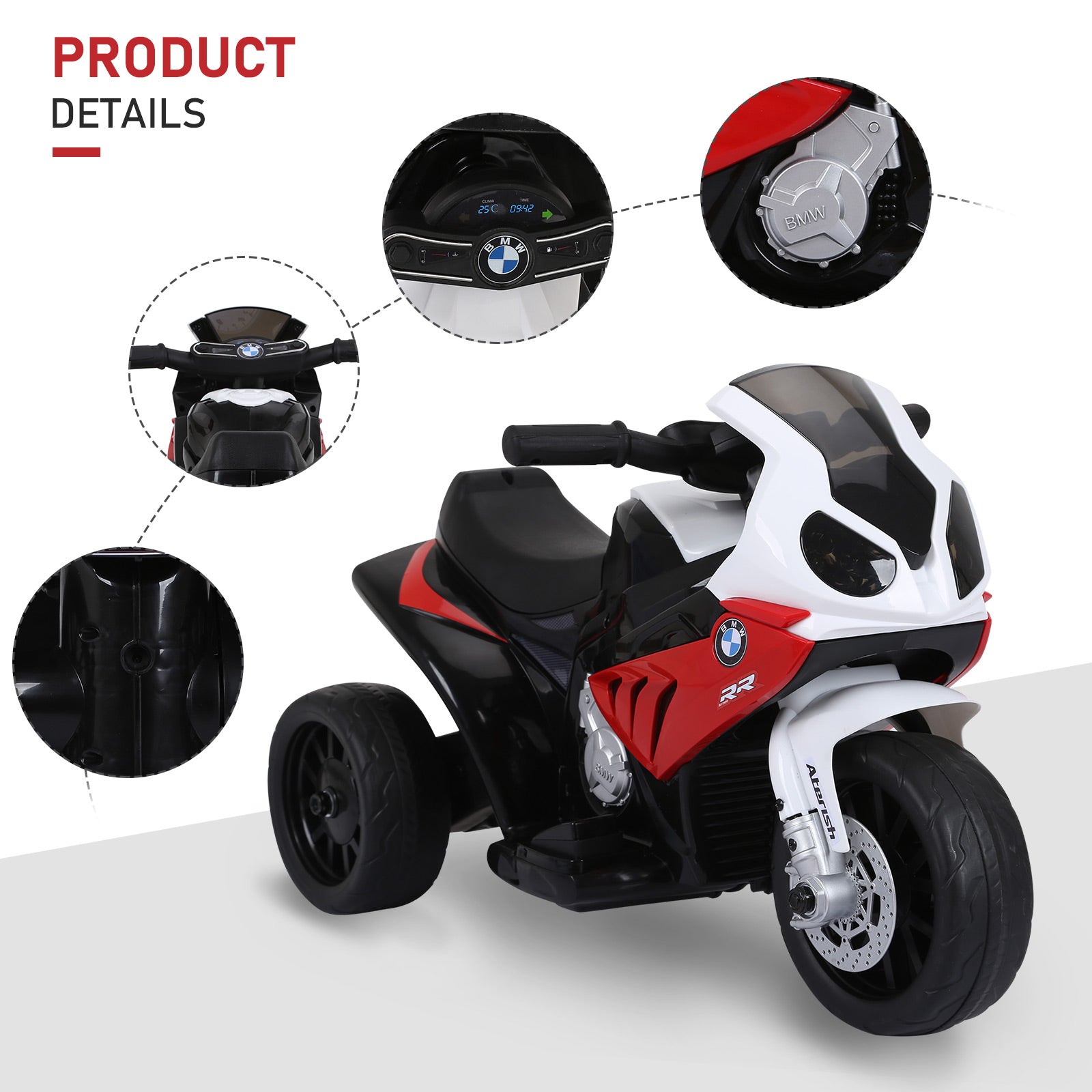 6V 3 Wheeled Electric Motorcycle, Kids Motorcycle Licensed with Headlight, Music, Red