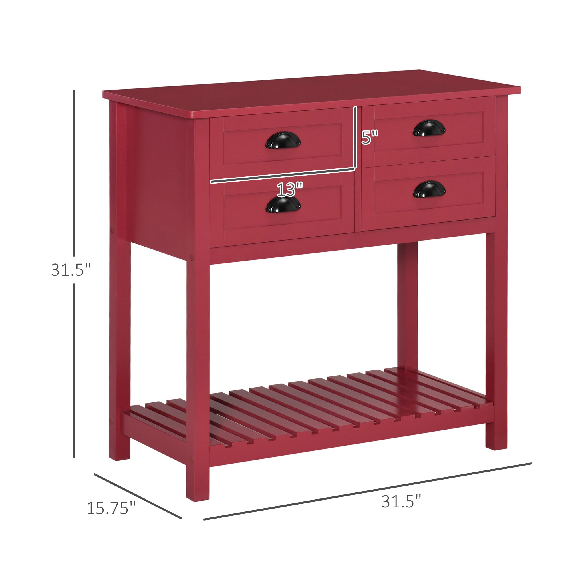 Sideboard Buffet Cabinet with Storage, Modern Coffee Bar Cabinet with 4 Drawers and Slatted Bottom Shelf, Console Table for Kitchen, Living Room, Dining Room, Hallway, Red