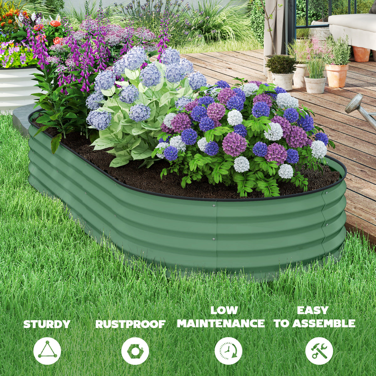 7' x 3' x 1' Raised Garden Bed Set, 2PCS Raised Beds for Gardening with Metal Plant Stakes, Green