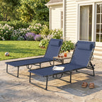 2 Folding Chaise Lounge Pool Chairs with 4-Position Reclining Back, Pillow, Breathable Mesh & Bungee Seat, Dark Blue