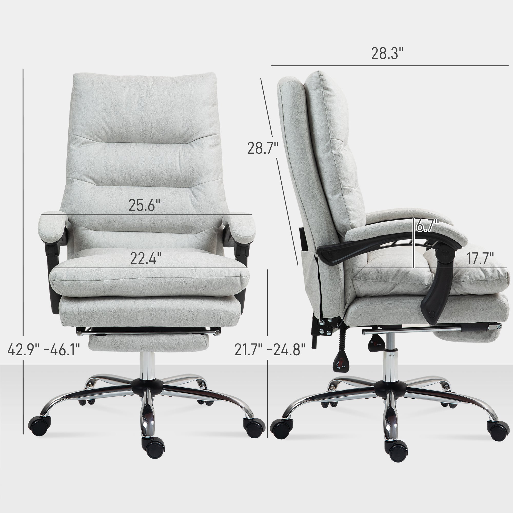 Microfibre Massage Office Chair, Heated Reclining Chair with Footrest, Double-tier Padding, Swivel Wheels, Light Gray
