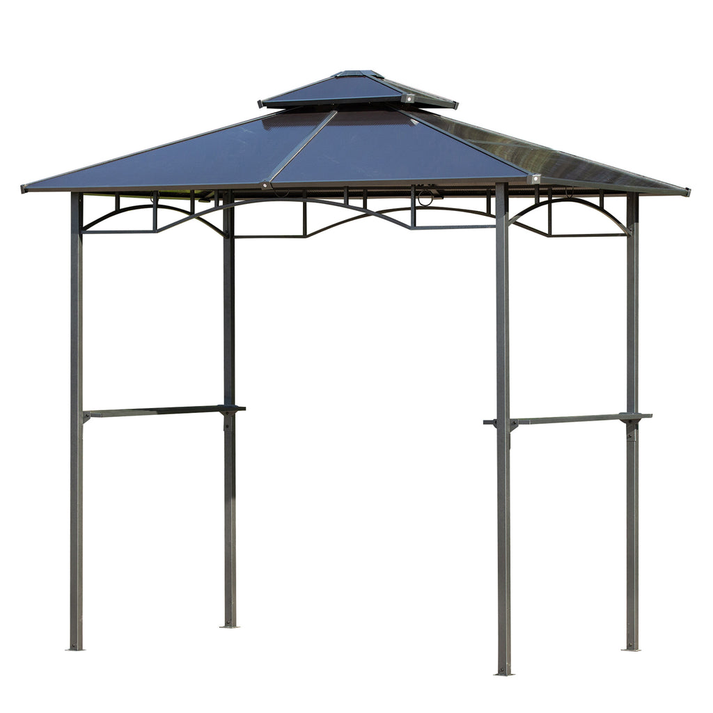 8' x 5' Barbecue Grill Gazebo Tent, Outdoor BBQ Canopy with Side Shelves, and Double Layer PC Roof, Brown