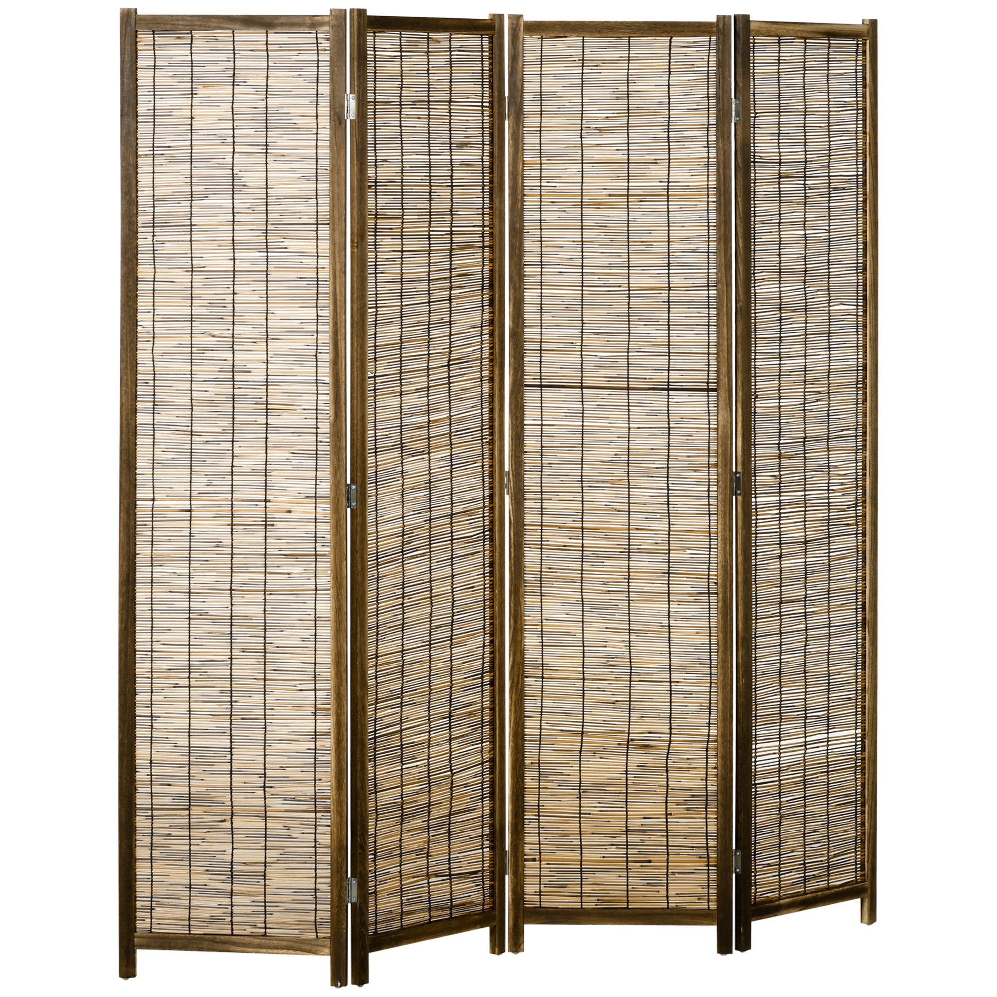 Hand Woven Room Divider, 4 Panel Folding Privacy Screen, Indoor Reed Partition Wall, 63"x67"x0.75", Brown