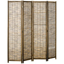 Hand Woven Room Divider, 4 Panel Folding Privacy Screen, Indoor Reed Partition Wall, 63"x67"x0.75", Brown