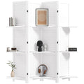 4 Panel 67" Tall Wood Privacy Screen Room Divider with 3 Shelves and Folding Storage for Bedroom, White