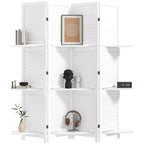 4 Panel 67" Tall Wood Privacy Screen Room Divider with 3 Shelves and Folding Storage for Bedroom, White