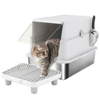 Extra Large Stainless Steel Cat Litter Box for Big Cats with Flip Cover, High-Sided Enclosure & Scoop