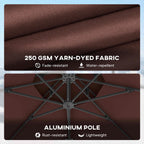 11ft Cantilever Patio Umbrella with Base, Double Top Hanging Aluminum Offset Umbrella with 360° Rotation, Easy Tilt, 8 Ribs, Crank, Cross Base for Backyard, Brown