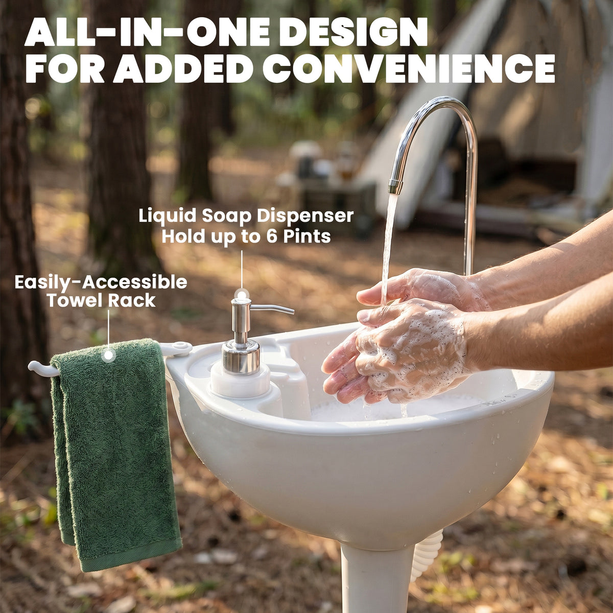 Portable Camping Sink, HDPE Handwashing Station Basin with 4.5 Gal Tank, 6.3 Gal Recovery Tank, Wheels & Soap Dispenser