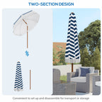 7 x 7 ft Outdoor Umbrella with Tilt, Vent, Patio Market Table Umbrella Parasol with Fringed Ruffles and Flounce, Blue