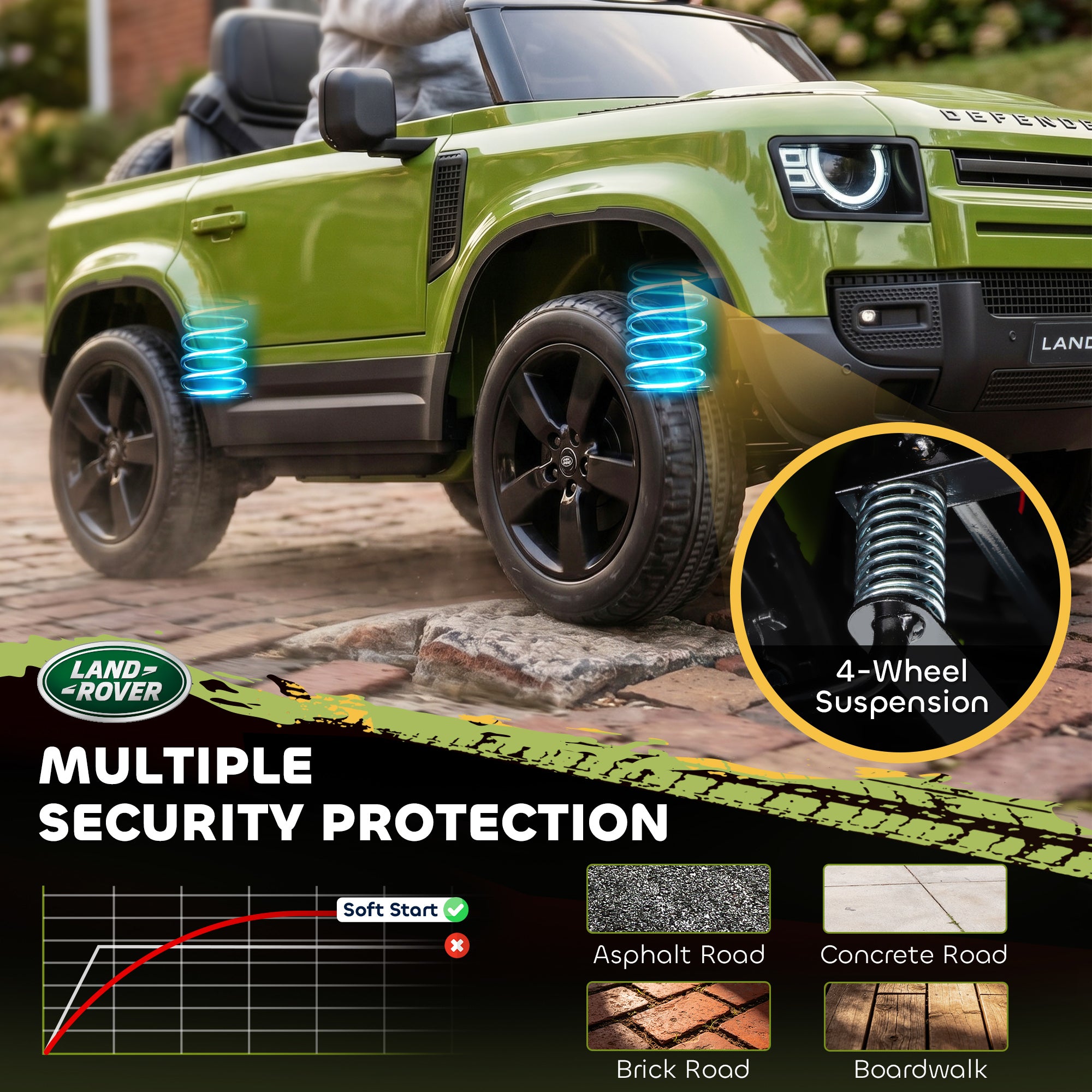 12V Ride on Car Licensed with Remote, Suspension, Slow Start, 3 Speeds, Lights, Music, Horn for 3-5, Green