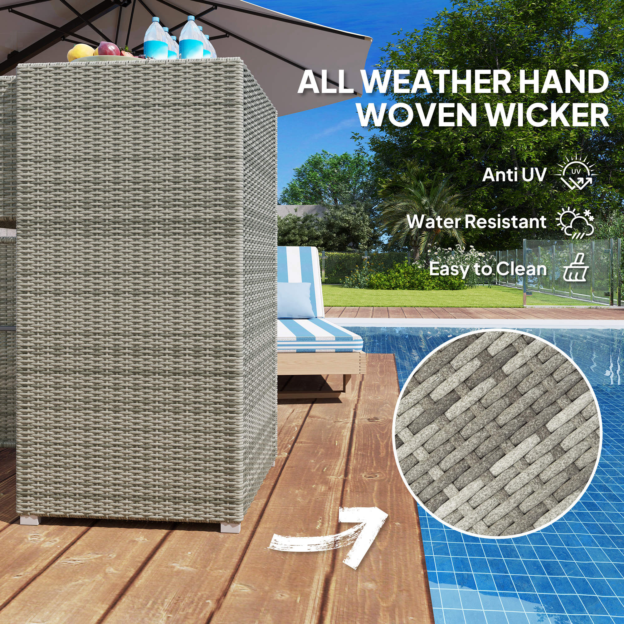 Outdoor Towel Rack for Pool w/ Drawer & Cabinet, Gray