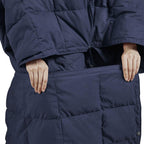 Machine Washable Wearable Multipurpose Throw with Goose Feather, Down Filling, Water-Repellent Microfiber, 68" L x 62" W x 0.25" H, Indigo