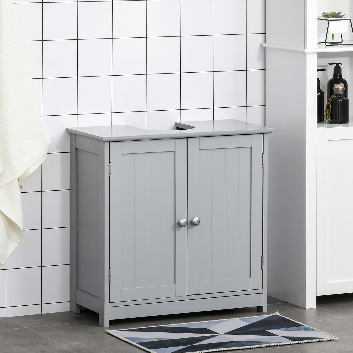 Bathroom Vanities, Bathroom Sink Cabinets with U-Shape Cut-Out and Adjustable Internal Shelf, Gray