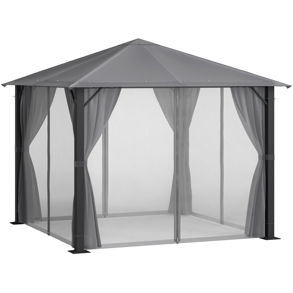 10' x 10' Patio Gazebo, Outdoor Gazebo Canopy Shelter with Netting & Curtains, Vented Roof, for Garden, Lawn, Backyard and Deck, Black