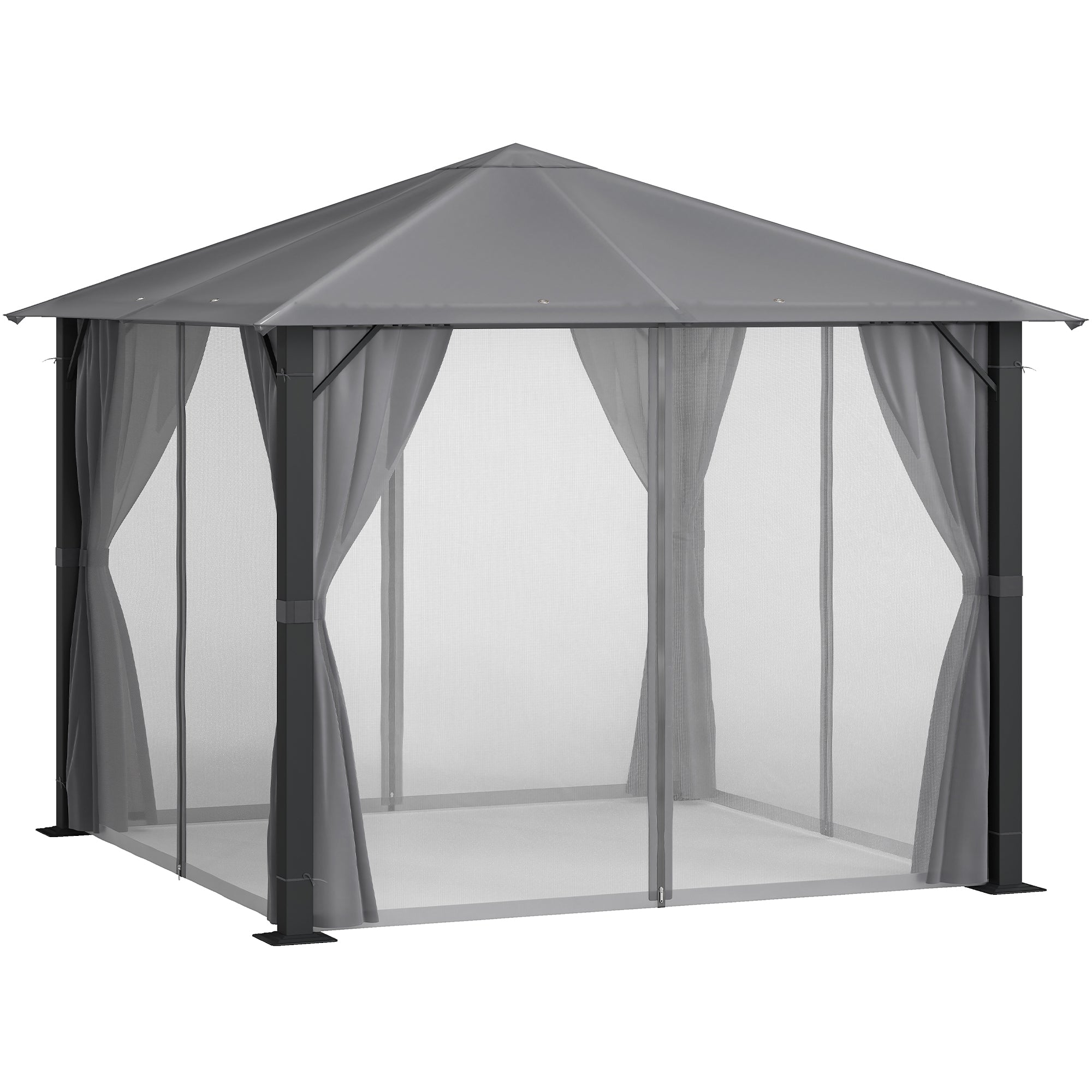 10' x 10' Patio Gazebo, Outdoor Gazebo Canopy Shelter with Netting & Curtains, Vented Roof, for Garden, Lawn, Backyard and Deck, Black