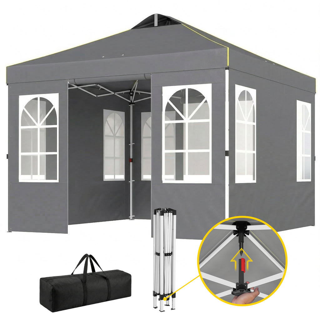 9.6 x 9.6 ft Pop Up Canopy Tent with Sidewalls, One Push Setup, UPF50+ Portable Instant Canopy Shelter, Dark Gray