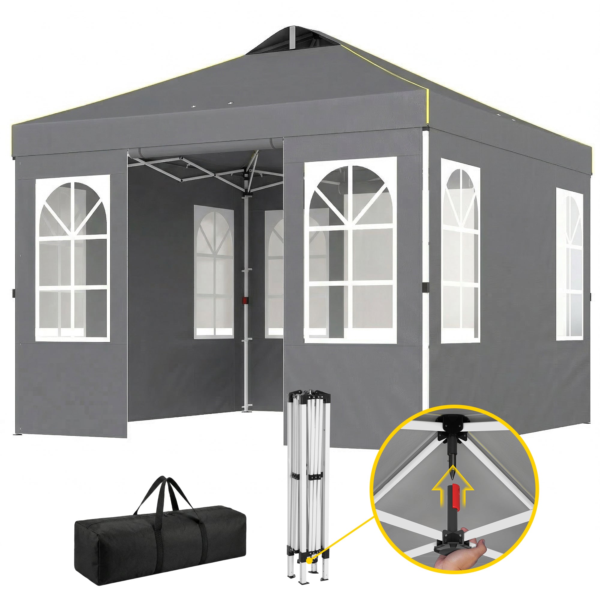 9.6 x 9.6 ft Pop Up Canopy Tent with Sidewalls, One Push Setup, UPF50+ Portable Instant Canopy Shelter, Dark Gray