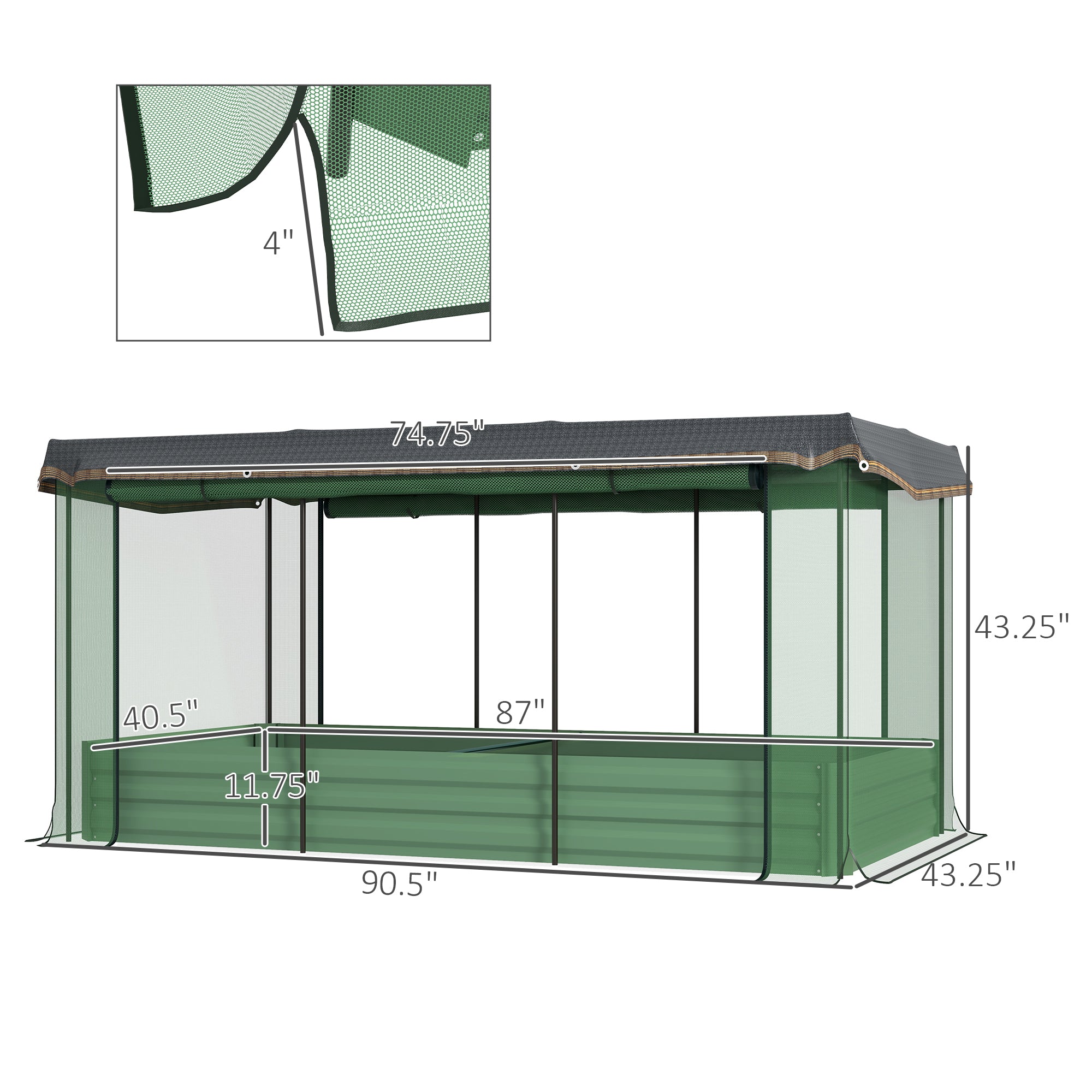 Galvanized Steel Planter Box with Crop Cage and Shade Cloth, Raised Garden Bed for Flowers, Veggies and Herbs, Green