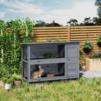 54" 2-Story Large Rabbit Hutch Bunny Cage Wooden Pet House Small Animal Habitat Lockable Doors, Tray, Roof, Gray