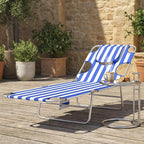 Tanning Chair with Face Hole, 5-Level Adjustable Outdoor Chaise Lounge Chair with Pillow for Beach, Pool, Blue Stripes