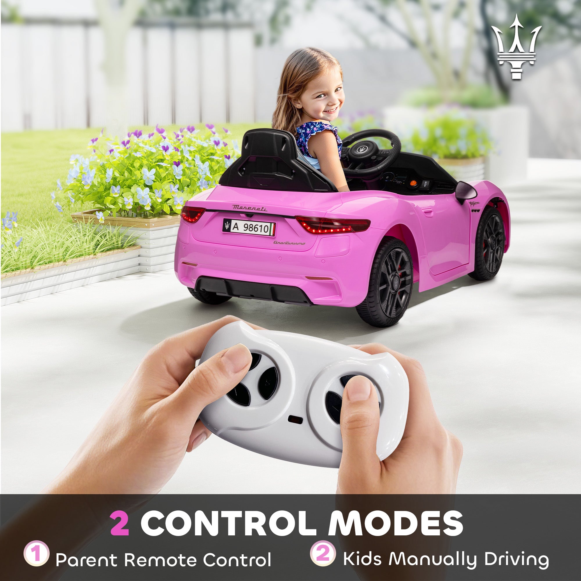 Gran Turismo Licensed 12V Kids Electric Car w/ Remote Control, Soft Start, LED Lights, Music, Horn, Pink