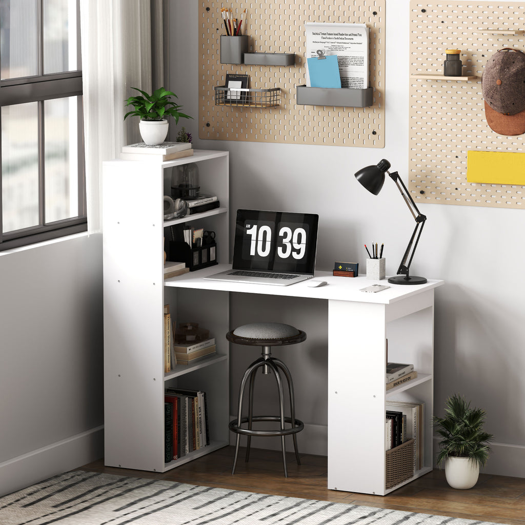 Computer Desk with 6-Tier Storage Shelves, Writing Desk Workstation with Bookshelf for Home Office, White