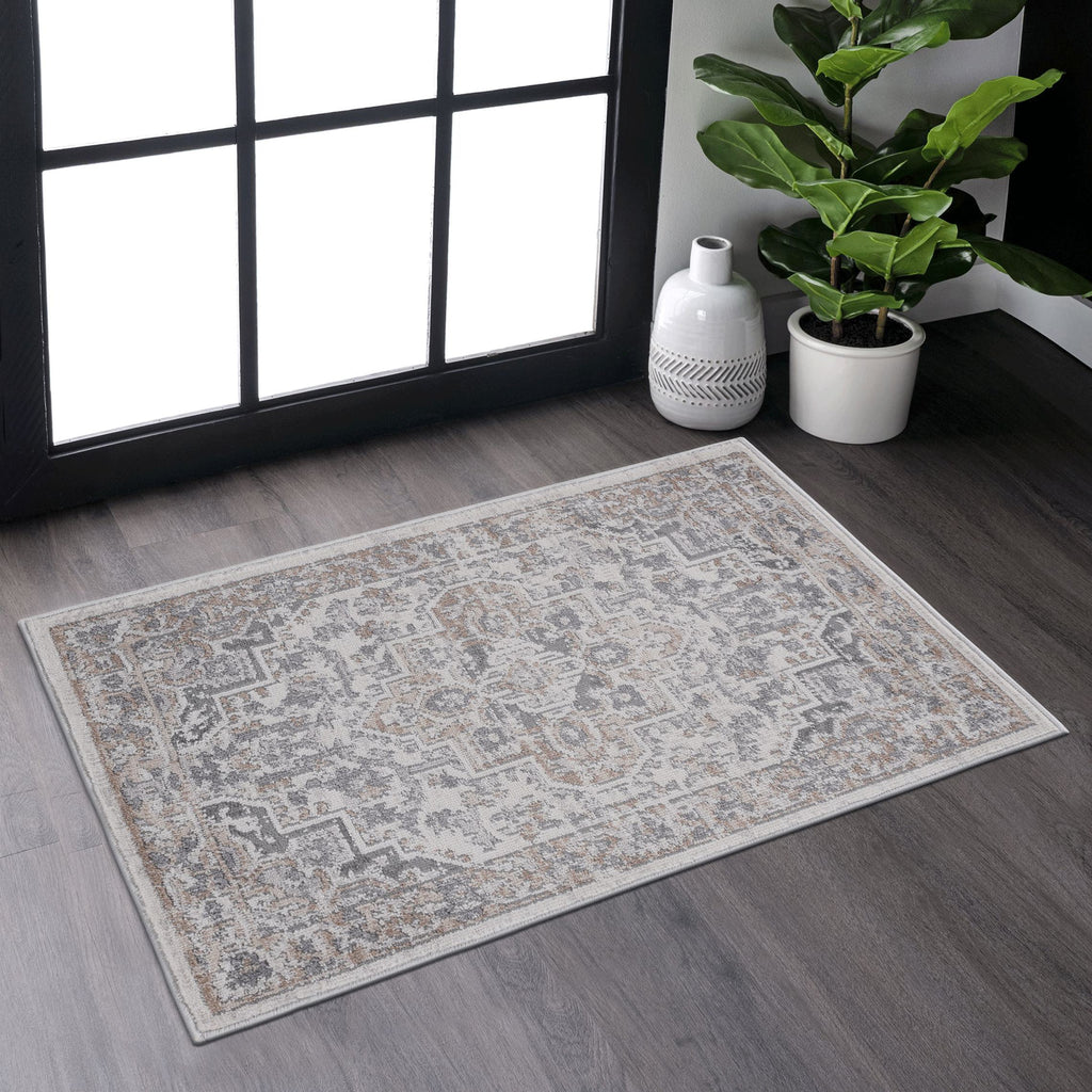 Naar 2x3 Stain-Resistant Area Rug with Cotton Backing, Medium Pile Height, Kid and Pet-Friendly Carpet, 36" L x 24" W x 0.35" H, Ivory