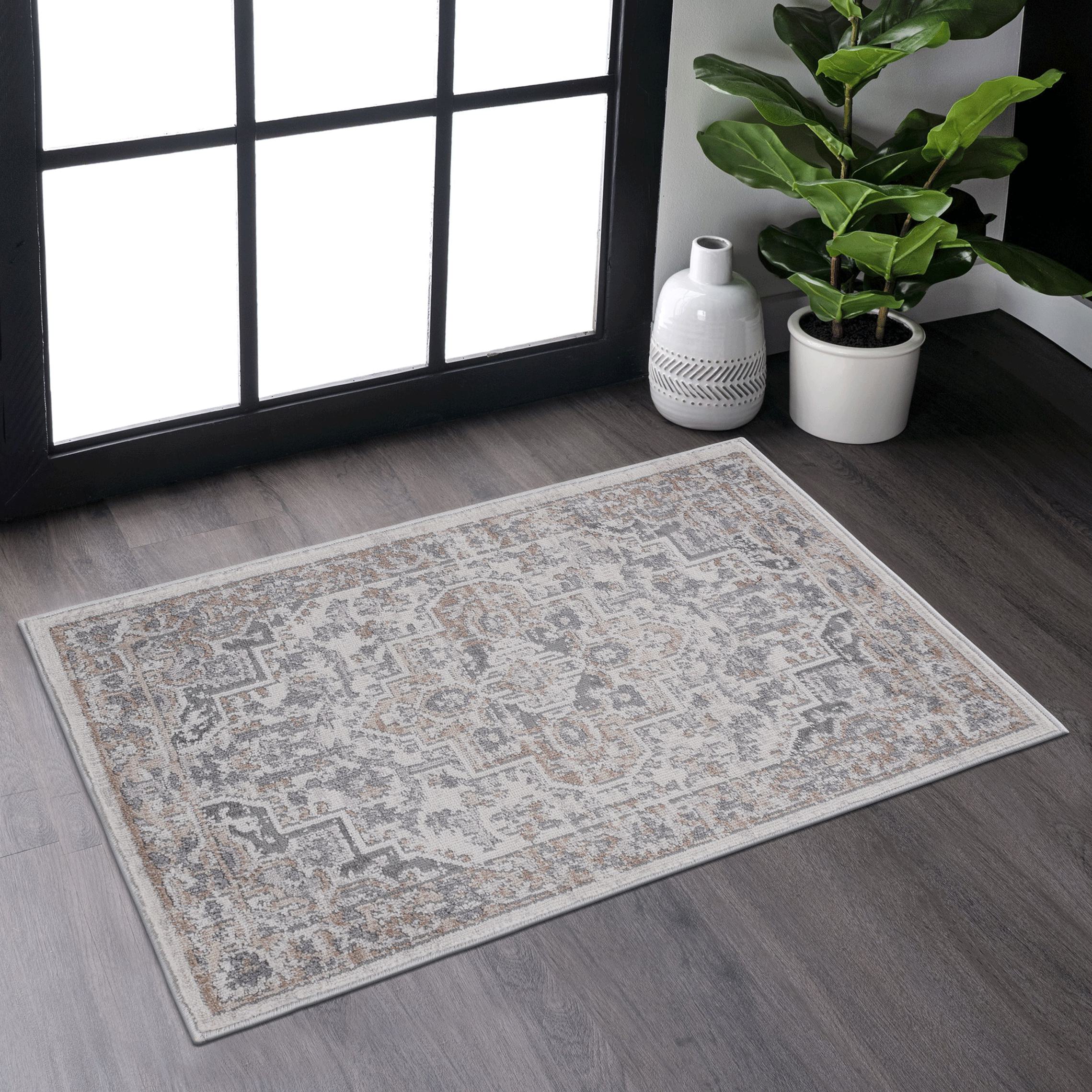 Naar 2x3 Stain-Resistant Area Rug with Cotton Backing, Medium Pile Height, Kid and Pet-Friendly Carpet, 36" L x 24" W x 0.35" H, Ivory