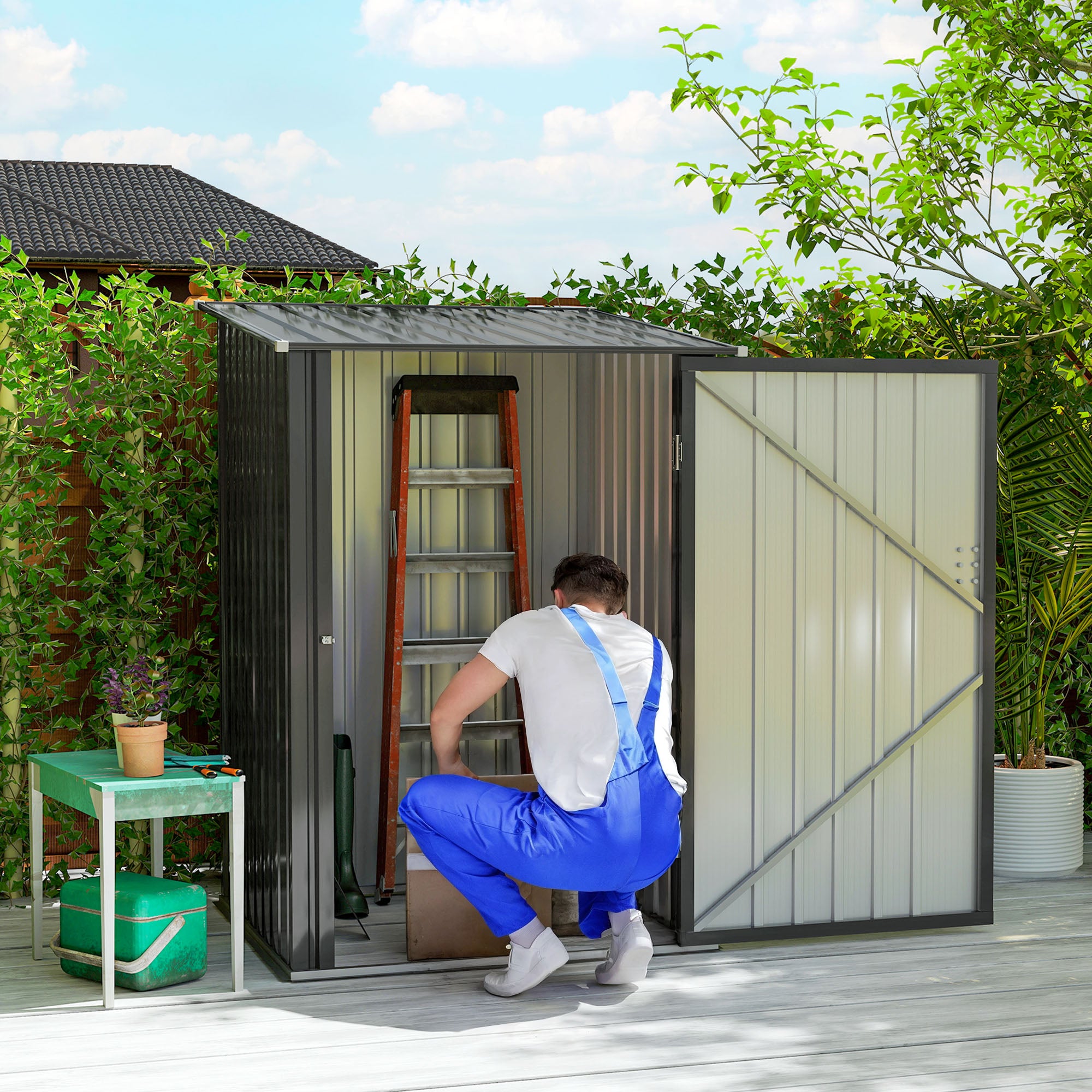 Small Metal Garden Shed, 3.3' x 3.4', Galvanized Steel, Lockable Tool Shed for Patio, Backyard, Lawn, Dark Gray