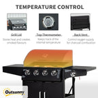52" Barbecue Grill with Wheels 4+1 Burner Liquid Propane Gas Grill Outdoor Cabinet Style BBQ Trolley w/ Side Burner, Warming Rack