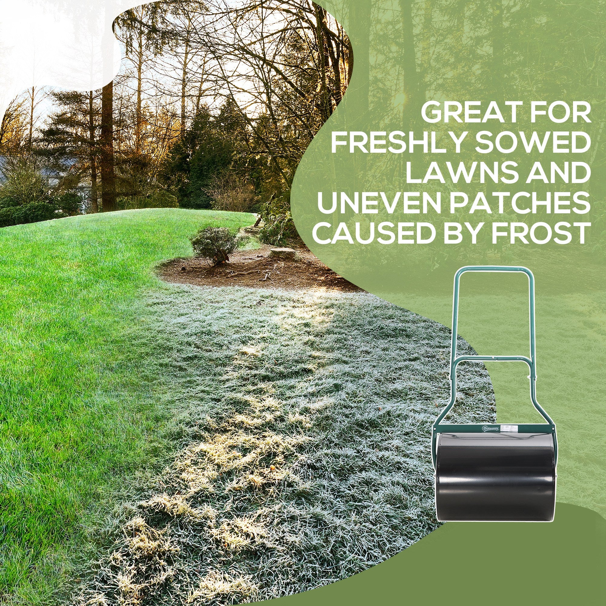 20-Inch Push/Tow Behind Lawn Roller Filled with 16 Gal Water or Sand, Perfect for Flattening Sod in the Garden
