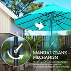 Patio Umbrella, 15' Steel Rectangular Outdoor Double Sided Market Umbrella with Base, Sun Protection & Easy Crank, Blue