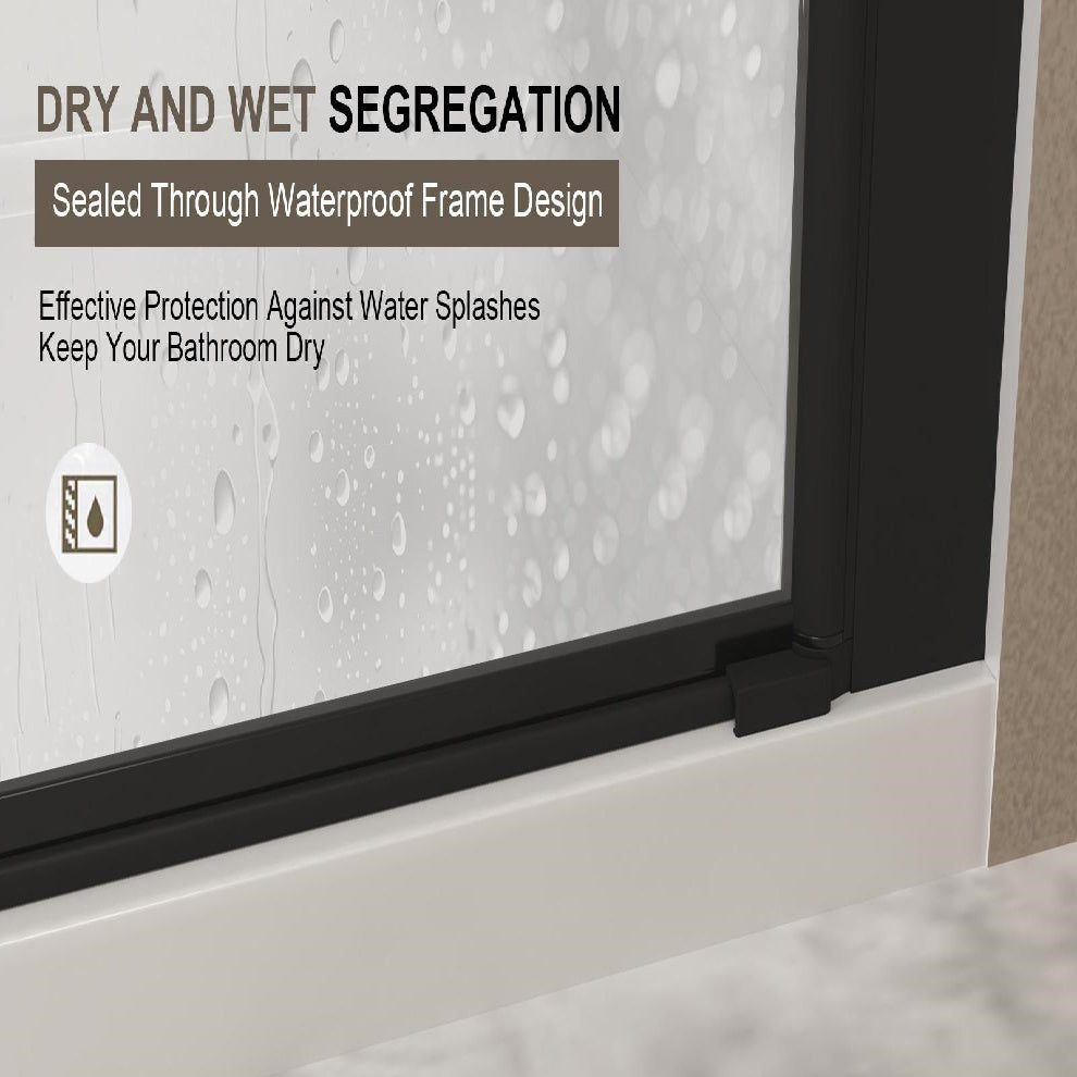 28" Bi-Fold Shower Door with Safety Film and Tempered Glass, Bathroom Door with Stainless Steel Handle, 28" L x 0.5" W x 72" H, Matte Black