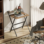 Folding Computer Desk, 27.6" Foldable Desk with Monitor Shelf for Small Space, Home Office, Study, Easy Assembly, Walnut