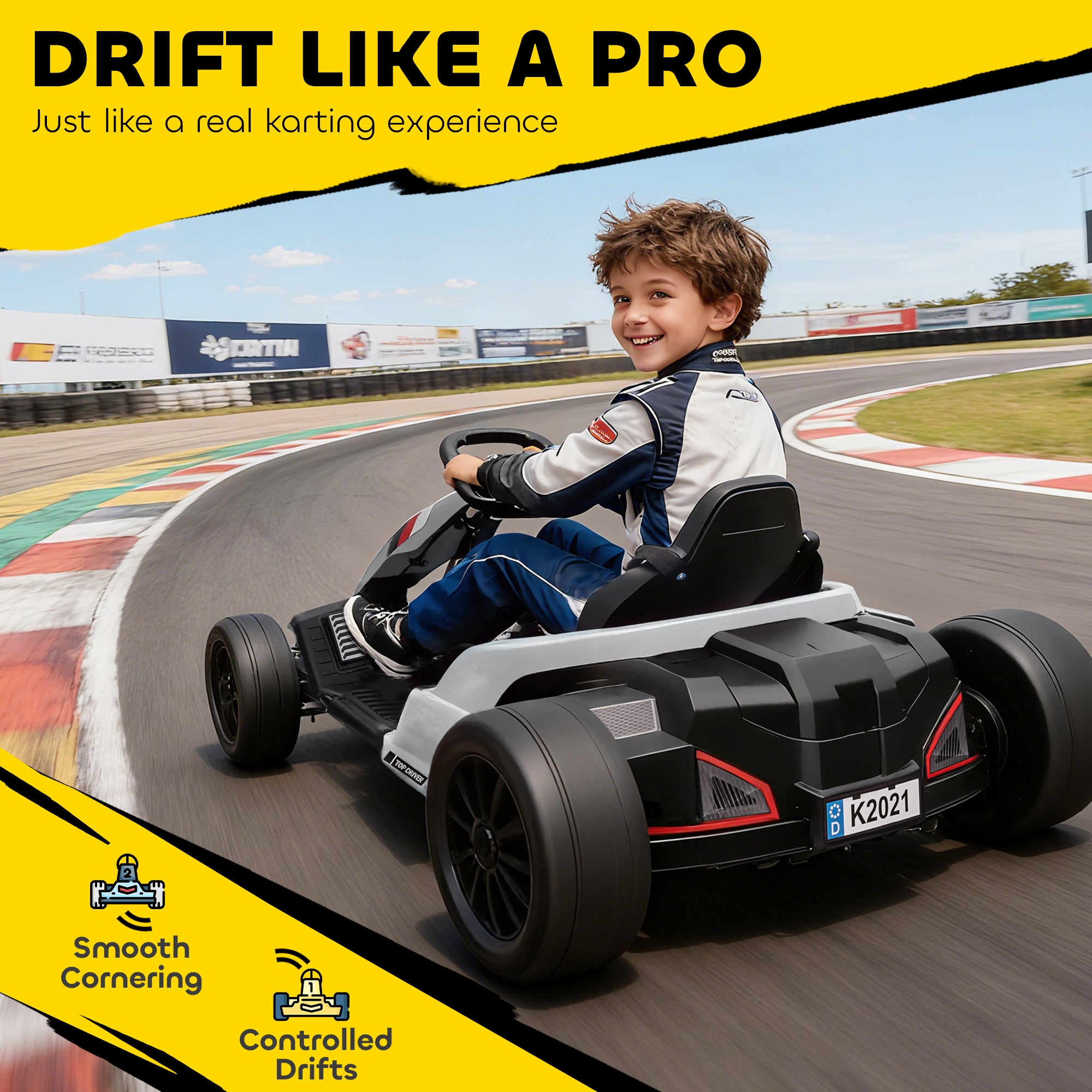 24V Electric Go Kart with Dual 150W Motors, Adjustable Seat & 11.2MPH High Speed, Slow Start, 5-Point Harness, White