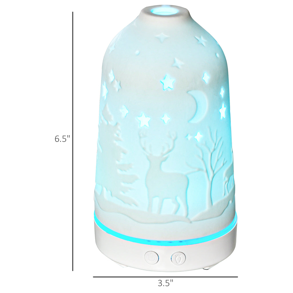 100ml Ultrasonic Aromatherapy Diffuser, Essential Oils Humidifier with Ceramic Cover, 7 Colors LED Lights, Timer, Waterless Auto-off for Home and Office, White