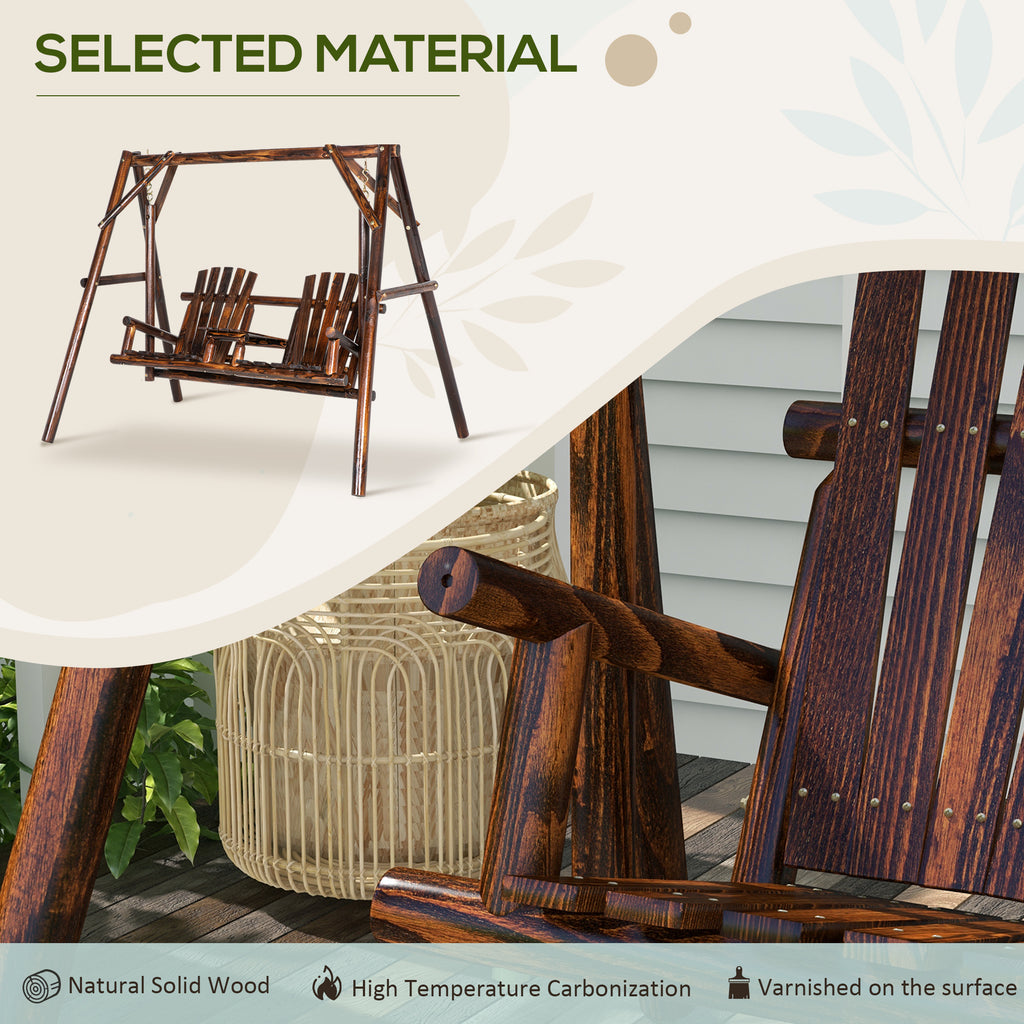 Wooden Porch Swing with Stand, 2-Seat Patio Swing Chair with Center Table, for Garden, Poolside, Backyard