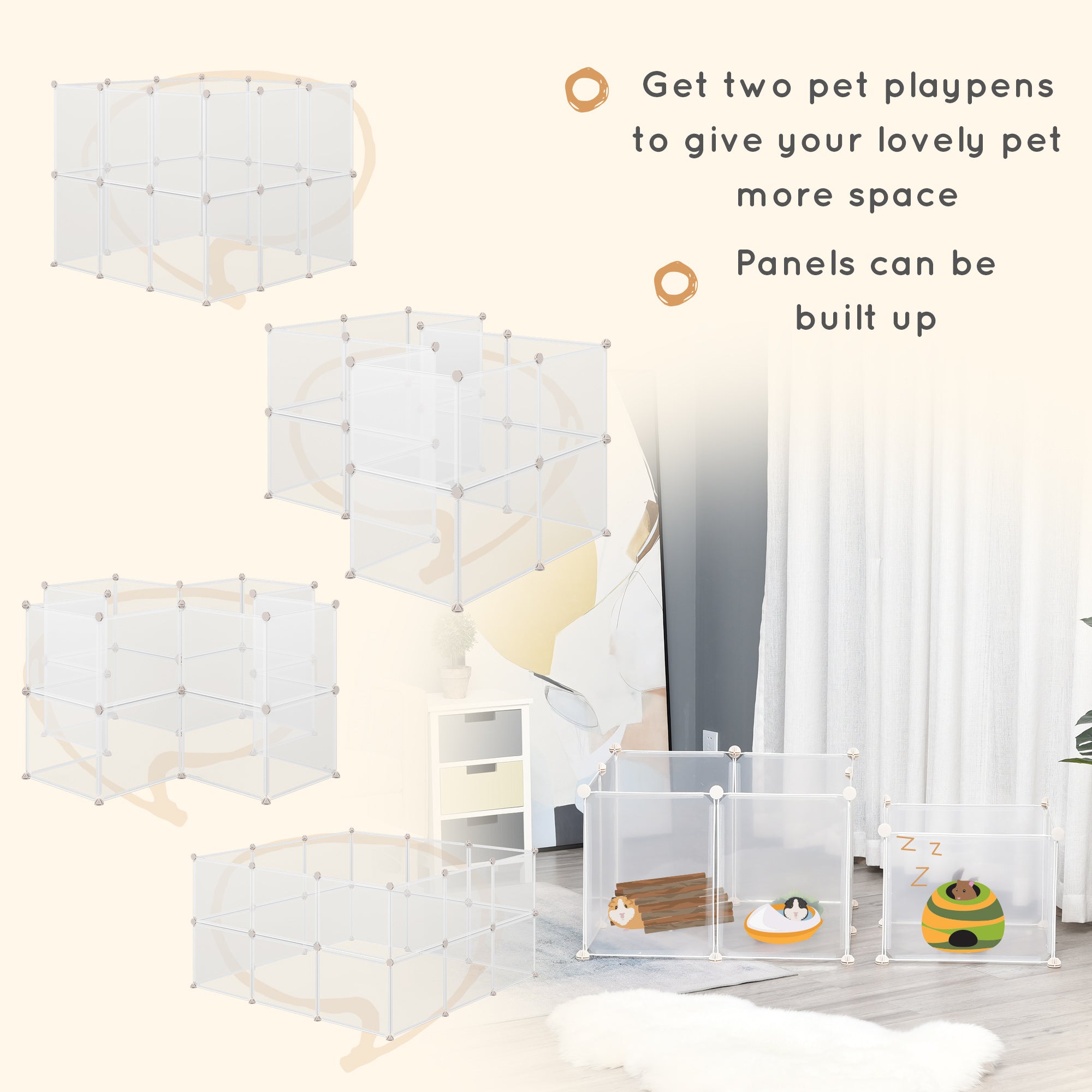 Pet Playpen DIY Small Animal Cage Open Enclosure Portable Plastic Fence 12 Panels for Guinea Pig Hedgehog White, 18" x 14"