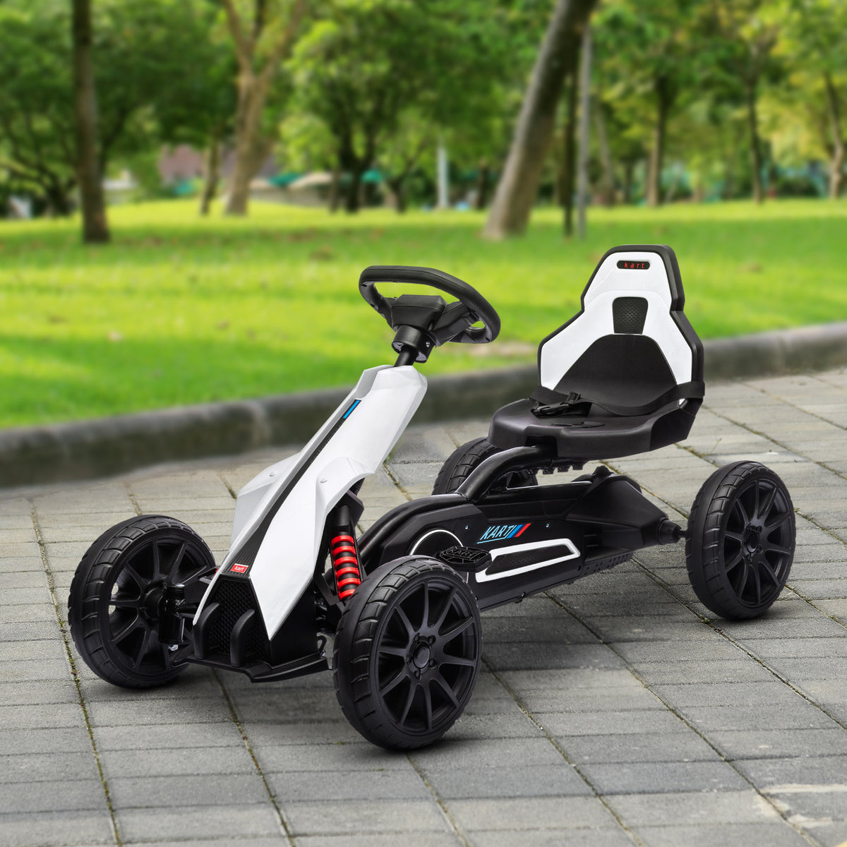 Kids Pedal Go Kart W/ Adjustable Seat, Swing Axle, White