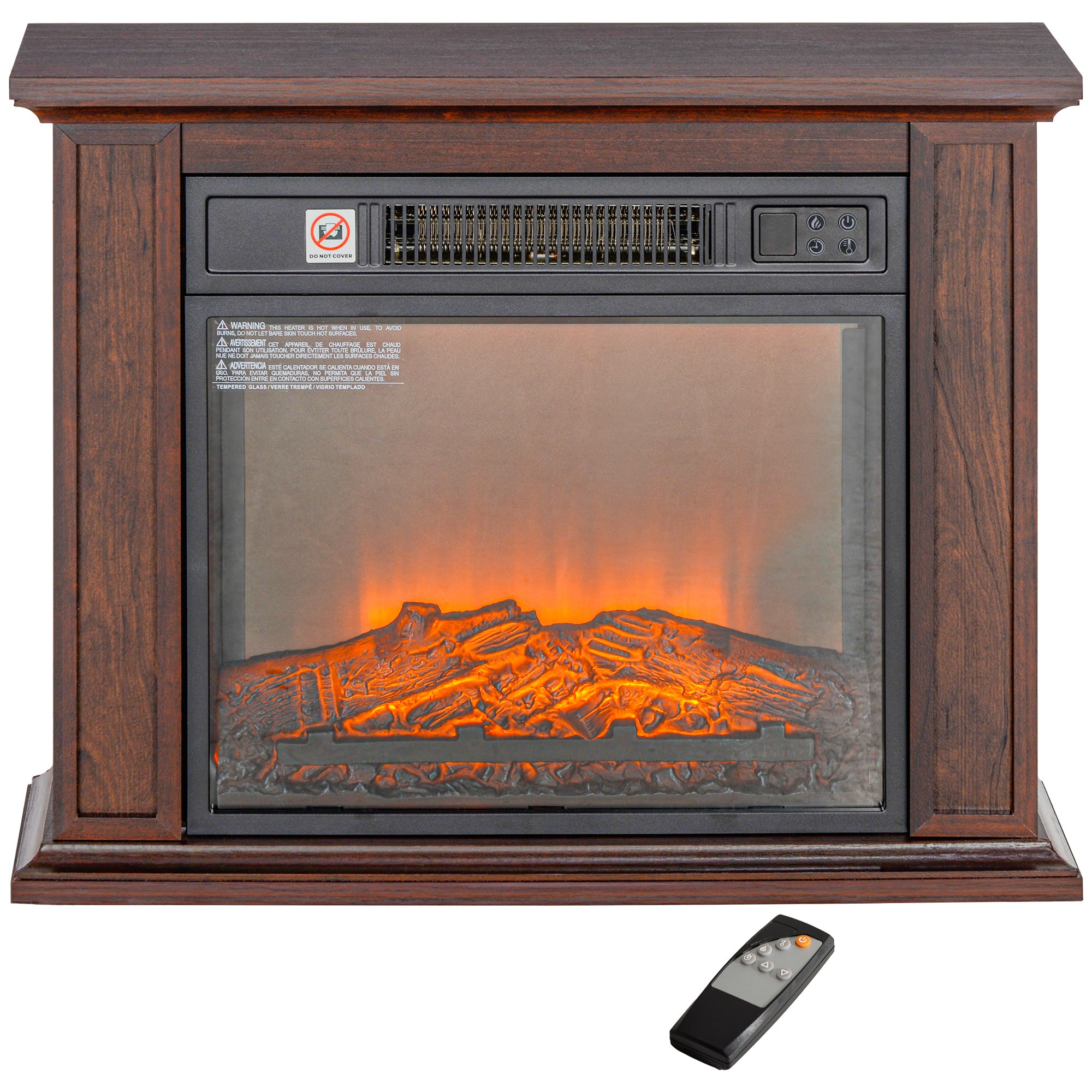 26" Freestanding Electric Fireplace with Mantel, 1400W Replaceable Fireplace Insert Heater with 3D Flame Effect, Brown