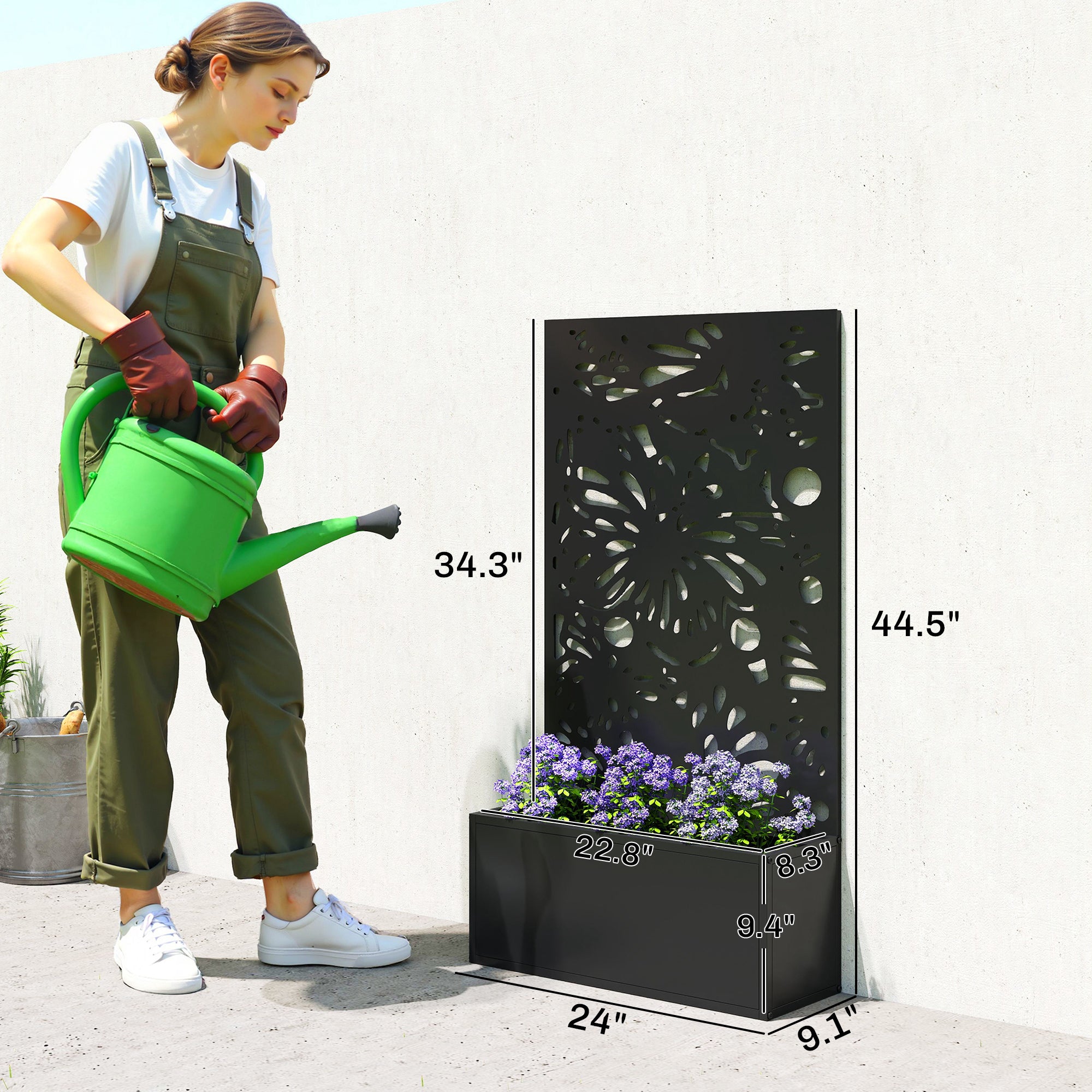 Metal Garden Bed with Trellis for Climbing Plants, Freestanding or Wall Mounted Flower Bed for Garden, Patio, Balcony