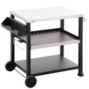 3-Shelf Outdoor Grill Cart Table with Side Handle, Stainless Steel Pizza Oven Stand on Wheels, Black