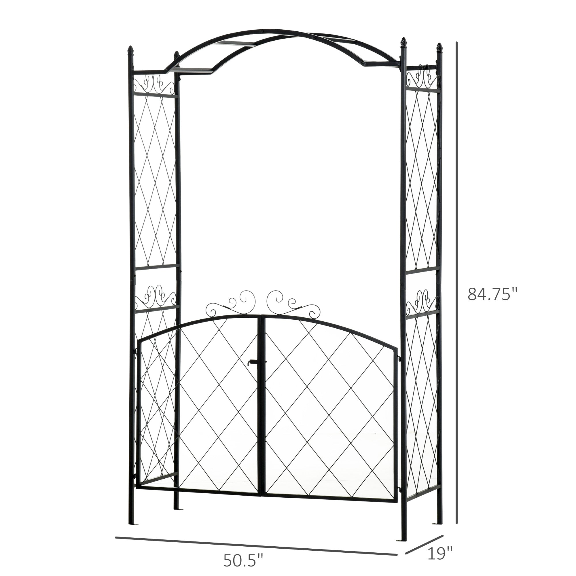 85" Garden Arch Arbor, Metal Arch Trellis with Gate, Garden Archway for Climbing Vines, Wedding Ceremony Decoration, Black